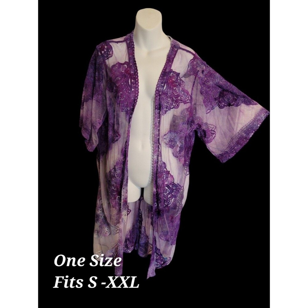 Lace Kimono Sheer Purple Cardigan Mermaidcore Rave Clubbing Boho Fairy One Size